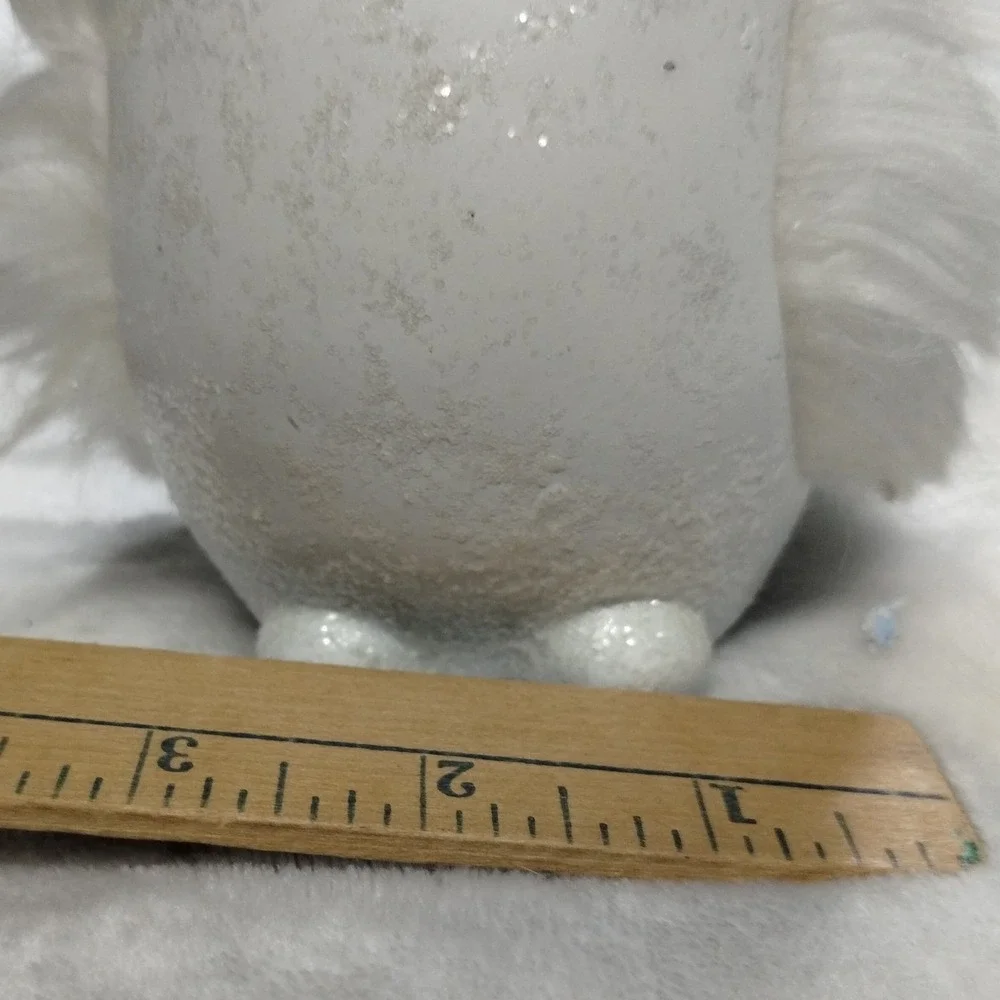 White Winter Owl Figurine with Faux Fur Wings‎ Farmhouse Woodland Decor